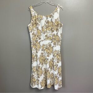 LOFT White & Yellow Floral Midi Dress